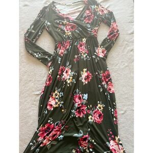 Reb & J. Women's XLarge Green Floral Long Sleeve Maxi Dress Casual Fall